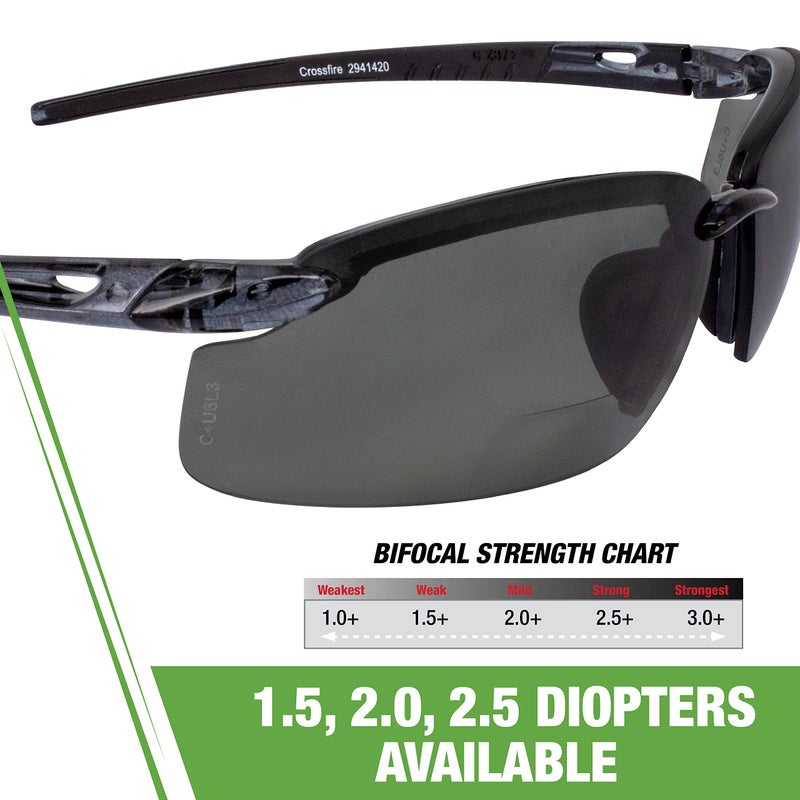 Crossfire Eyewear 2941420 2.0 Diopter ES5 Safety Glasses with Black Frame and Smoke Polarized Lens - Image 5